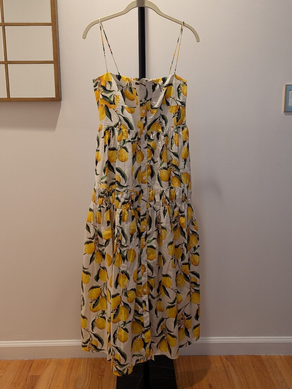 J. Crew Yellow Lemon-Print Spaghetti-Strap Maxi Dress Size 4
